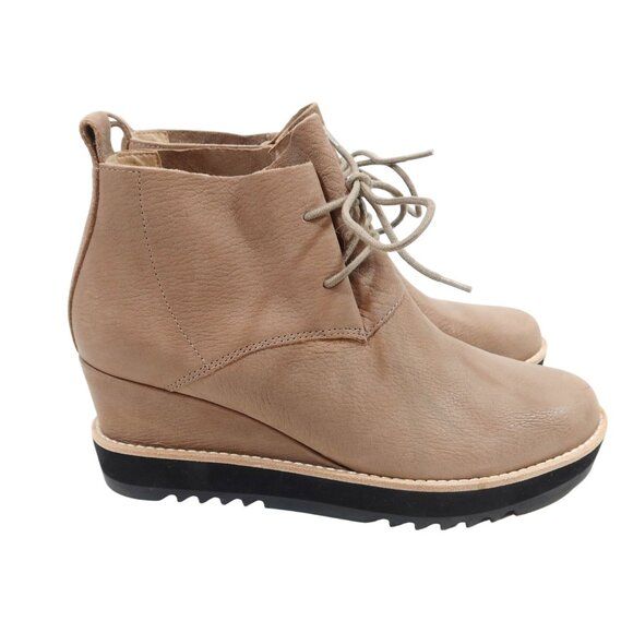 EILEEN FISHER Capa Nubuck Leather Lace Up Wedge Boots Size 9 B Tan - Picture 2 of 10